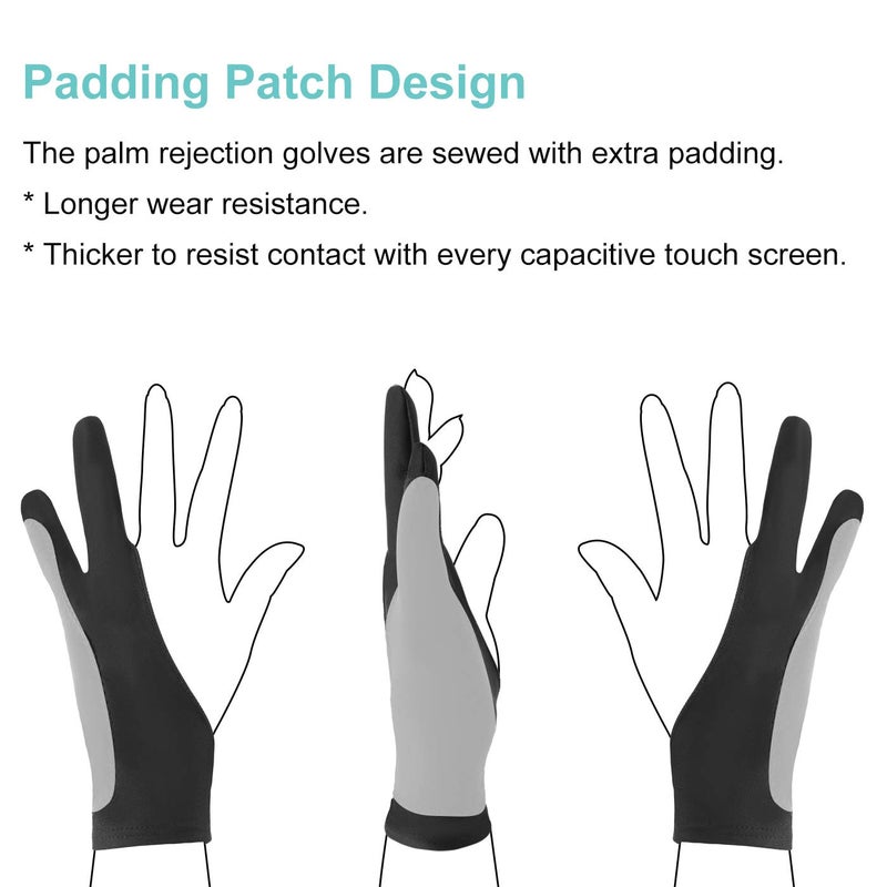 Mixoo Artists Gloves 2 Pack - Palm Rejection Gloves with Two Fingers for Paper Sketching, iPad, Graphics Drawing Tablet, Suitable for Left and Right Hand (Large) - Image 3